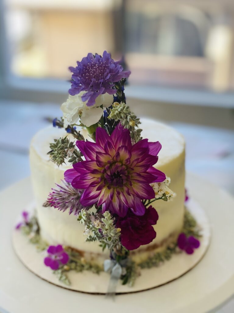 Purple Flower on White Cake