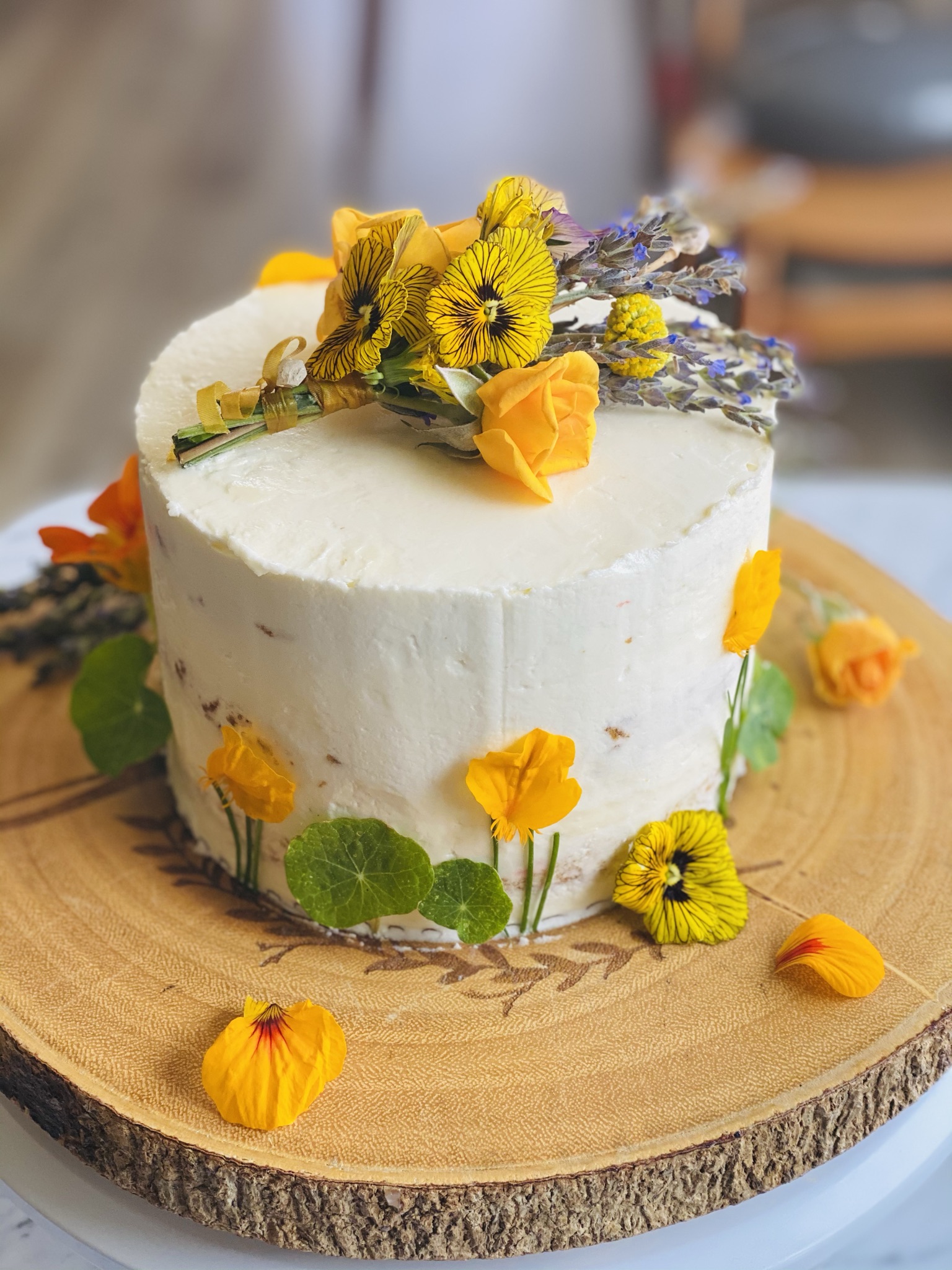 White Cake with Flowers